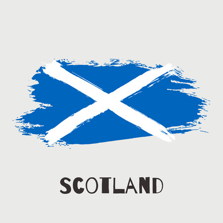 Scotland vector watercolor national country flag icon. Hand drawn illustration with dry brush stains, strokes, spots isolated on gray background. Painted grunge style texture for poster, banner designのイラスト素材