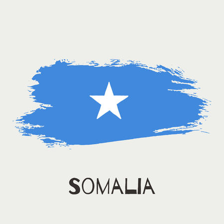 Somalia vector watercolor national country flag icon. Hand drawn illustration with dry brush stains, strokes, spots isolated on gray background. Painted grunge style texture for posters, banner designのイラスト素材