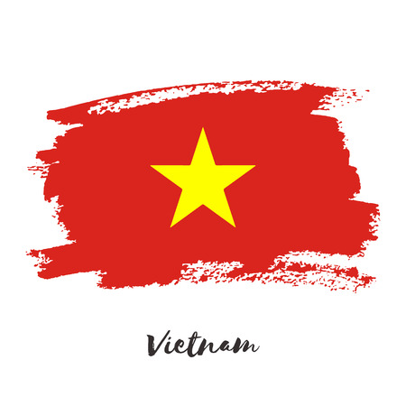 Vietnam vector watercolor national country flag icon. Hand drawn illustration with dry brush stains, strokes, spots isolated on gray background. Painted grunge style texture for posters, banner designのイラスト素材