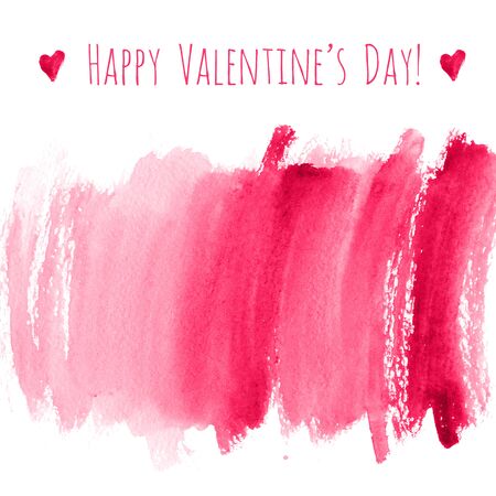 Happy Valentine's day! Red watercolor hand drawn texture frame backdrop with heart for greeting card design. Painted illustration for romantic wallpaper or wedding background.の写真素材