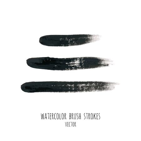 Vector dark black grunge watercolor, ink texture set, hand painted dry brush splashes, strokes, stains, spots, blots, dividers, labels, templates, dirty shapes. Abstract acrylic monochrome background.のイラスト素材