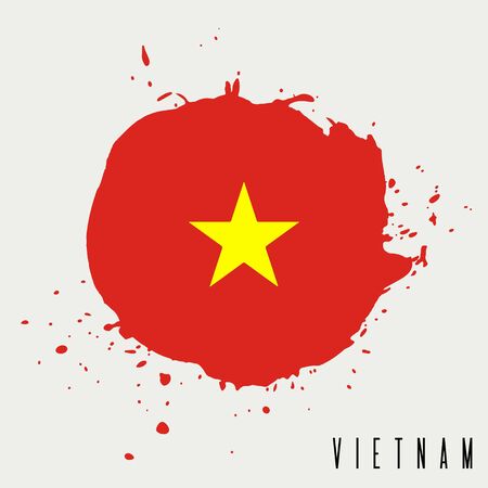 Vietnam vector watercolor national country flag icon. Hand drawn illustration with dry brush stains, strokes, spots isolated on gray background. Painted grunge style texture for posters, banner designのイラスト素材