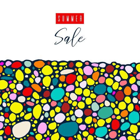 Summer sale lettering inscription. Vector hand drawn watercolor ink doodles bubble texture background logo. Grunge painted calligraphy frame template, dry brush stains, strokes, splash, blots, smudge.のイラスト素材