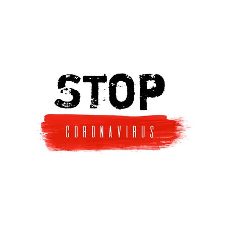 Stop coronavirus icon. Covid-19 ink watercolor texture background. Pandemic medical concept hand drawn vector illustration with brush strokes, splash, spot isolated on white background. No infection.のイラスト素材