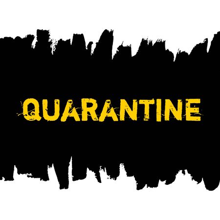 Quarantine ink icon. Coronavirus lockdown, stay home, shelter in place. Watercolor texture. Pandemic medical concept hand drawn vector brush strokes, splash, spot isolated on yellow, black background.のイラスト素材