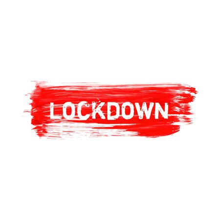 Lockdown red ink icon. Coronavirus quarantine, stay home. Watercolor texture. Pandemic medical...