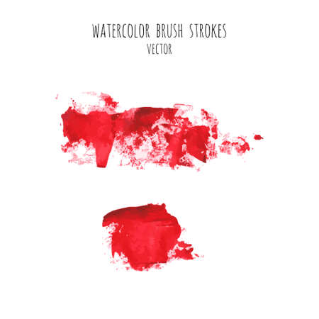 Vector set of bloody red, pink watercolor hand painted texture backgrounds isolated on white. Abstract collection of acrylic dry brush strokes, stains, spots, blots. Grunge makeup frame, fluid ink artのイラスト素材