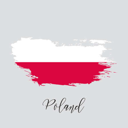 Poland watercolor vector national country flag icon. Hand drawn dry brush stains, strokes, spots isolated on white background. Painted grunge style illustration texture for posters, banner design.のイラスト素材