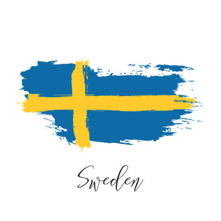 Sweden vector watercolor national country flag icon. Hand drawn illustration with dry brush stains, strokes, spots isolated on gray background. Painted grunge style texture for posters, banner design.のイラスト素材