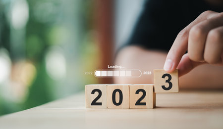 Start the new year 2023 to count down to a new life change planning ideas and new business strategies innovations inspiration progress, set life goals and everything will be better in 2023.の写真素材