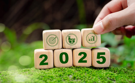 New plans and vision for 2025 in the field of energy, solving problems and approaches to sustainable environmental development. Green business ESG Co2 SDGs and Net Zero concept, clean airの写真素材