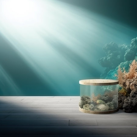 3d rendering of a round box with corals and a ray of lightの素材