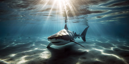 Picture shows a Carcharodon carcharias at the Bahamasの素材
