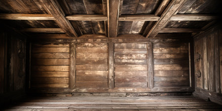 Old wooden door in the attic of an old house. 3d renderingの素材