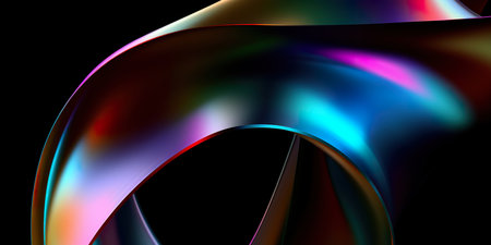 abstract colorful waves on black background, computer-generated 3D illustrationの素材