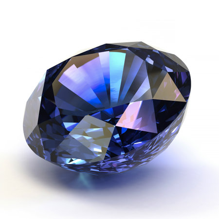 blue sapphire on white background. 3d rendering. Computer digital drawing.の素材