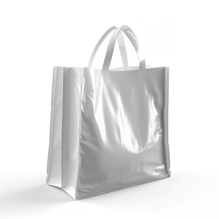 Plastic shopping bag isolated on white background. 3D rendering.の素材