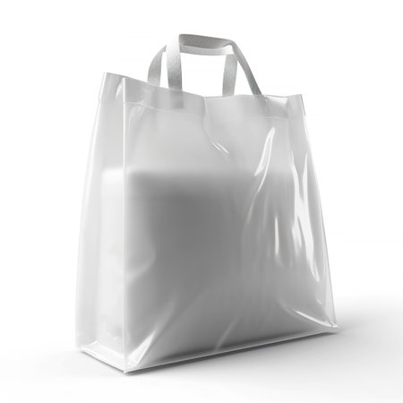 Plastic shopping bag isolated on white background. 3D rendering.の素材