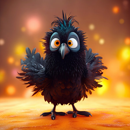Cute crow on a background of bokeh. 3d renderingの素材