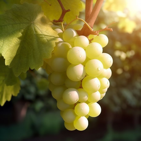 Bunch of ripe grapes on vineyard, close-up.の素材