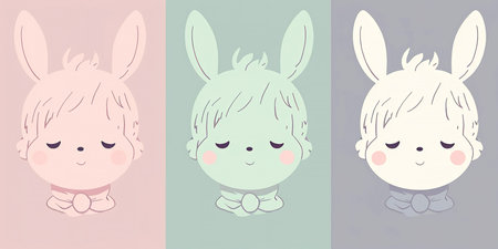 Cute cartoon girl with bunny ears in pastel colors. Vector illustration.の素材