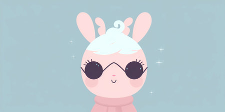 Cute cartoon rabbit in sunglasses. Vector illustration in flat style.の素材