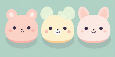 Cute kawaii mouse and rabbit faces. Vector illustration.の素材