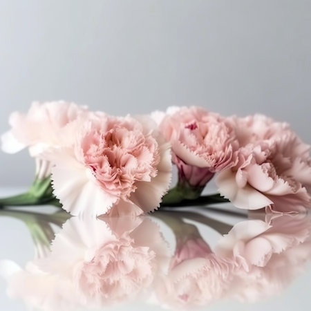 Bouquet of pink carnation on a white background with reflectionの素材