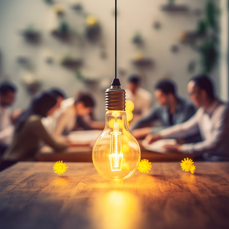 idea concept with light bulb and group of business people in backgroundの素材