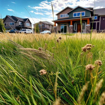 Beautiful summer landscape with grass and houses in the background, Swedenの素材