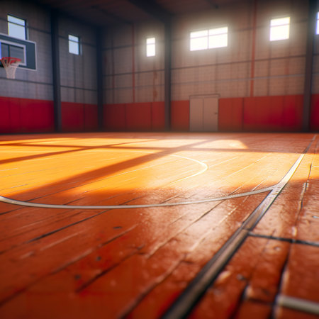 Basketball court with light and shadow. Motion blur. Sport background.の素材
