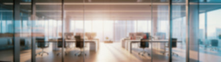 Blurred panoramic image of modern open space office interior.の素材