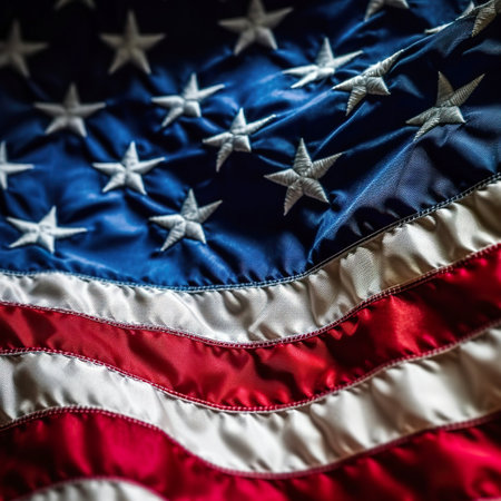 Closeup of American flag in the colors of the national flag of USAの素材