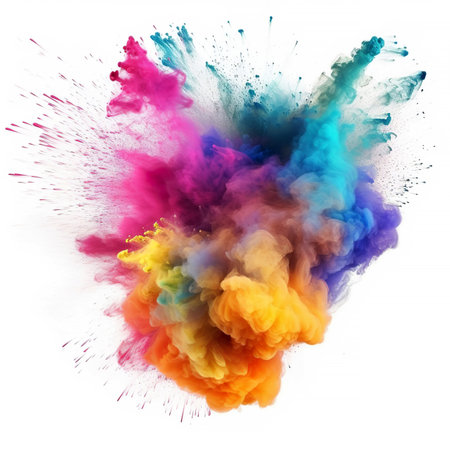 Explosion of colored powder isolated on white background. 3d renderingの素材