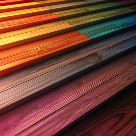 Colorful wooden planks in a row as a background or textureの素材
