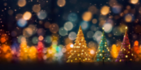 Abstract Christmas background with bokeh defocused lights and christmas treeの素材