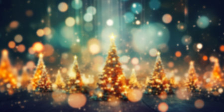 Christmas background. Festive abstract background with bokeh defocused lights and starsの素材