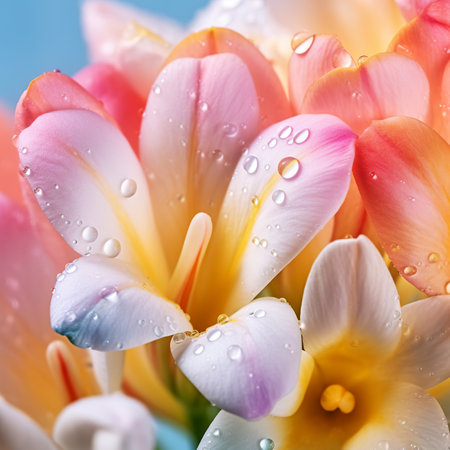 Beautiful bouquet of tulips with water drops close-upの素材