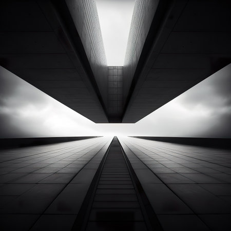 abstract scene of modern architecture in black and white tone with stairsの素材