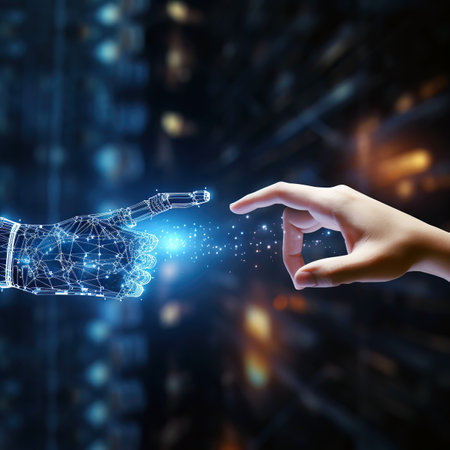 Close up of human hand touching with finger virtual interface. Mixed mediaの素材