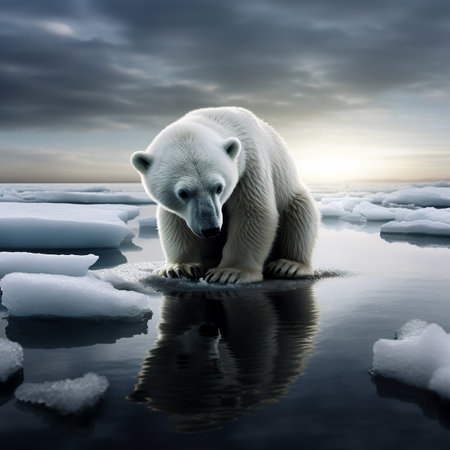 Polar bear (Ursus maritimus) on the ice floe at sunsetの素材