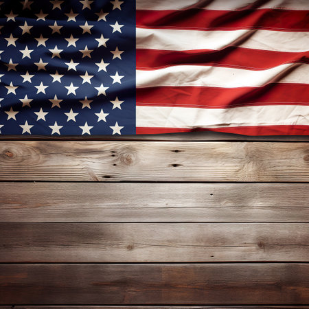 American flag on wooden background. American flag on old wood background.の素材