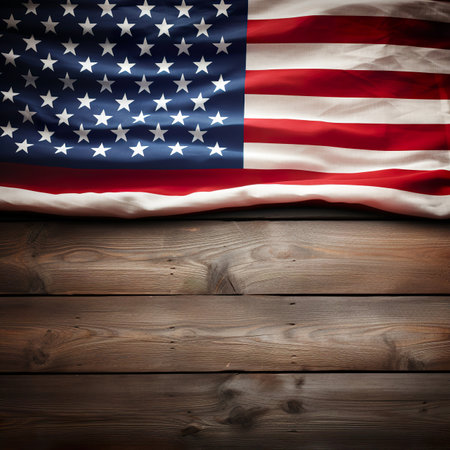 American flag on wooden background. American flag on old wood background.の素材