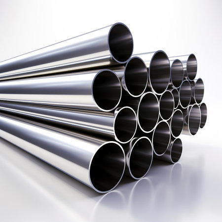 Steel pipes of different diameters on a white background. 3d renderingの素材