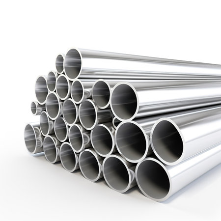 Steel pipes isolated on white background. 3d render illustration. Eps 10.の素材