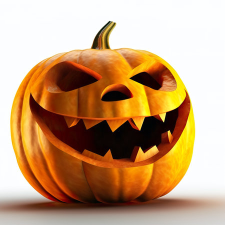 Halloween pumpkin on a white background. 3d render illustration.の素材