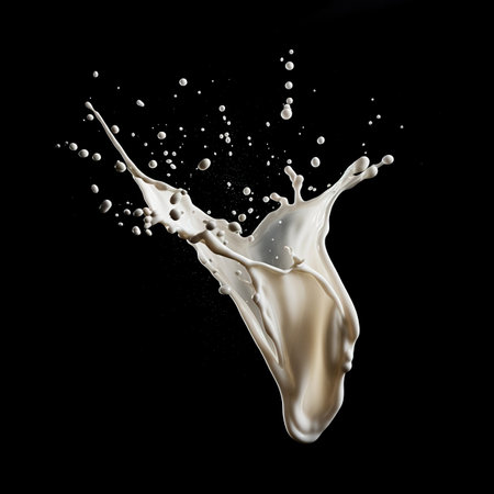 Splash of milk isolated on black background. 3d rendering.の素材