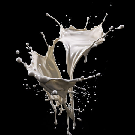White milk splash isolated on black background. 3d rendering, 3d illustration.の素材