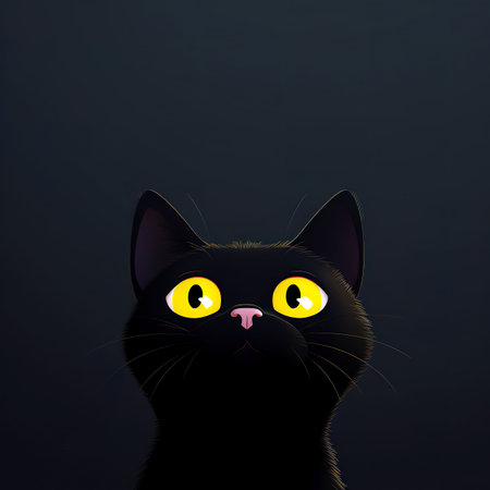 Black cat with yellow eyes on a black background, 3d illustrationの素材