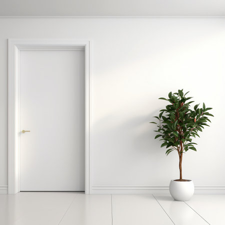 3d render of a white room with a plant in a potの素材